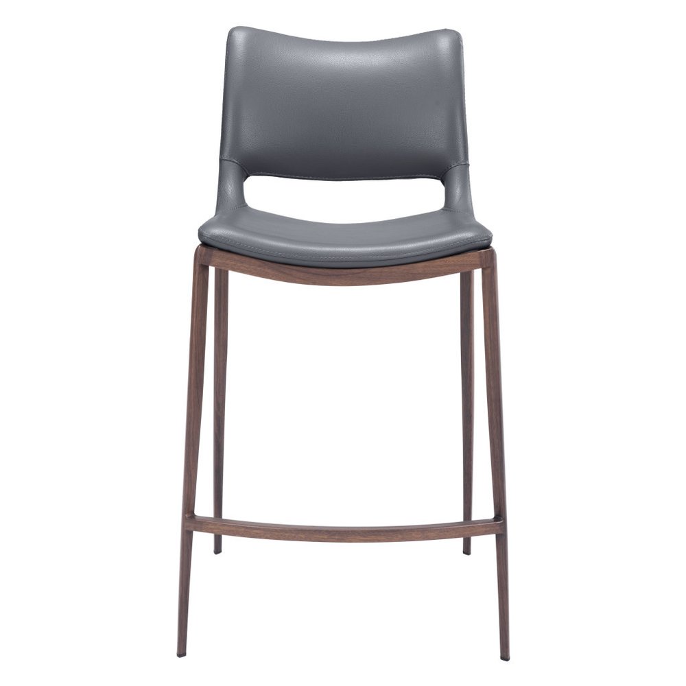 Set of Two 25" Dark Gray and Brown Faux Leather and Steel Low Back Counter Height Bar Chairs