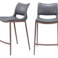 Set of Two 25" Dark Gray and Brown Faux Leather and Steel Low Back Counter Height Bar Chairs