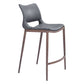 Set of Two 25" Dark Gray and Brown Faux Leather and Steel Low Back Counter Height Bar Chairs