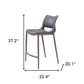 Set of Two 25" Dark Gray and Brown Faux Leather and Steel Low Back Counter Height Bar Chairs