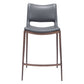 Set of Two 25" Dark Gray and Brown Faux Leather and Steel Low Back Counter Height Bar Chairs