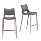 Set of Two 29" Dark Gray and Walnut Faux Leather and Steel Low Back Counter Height Bar Chairs