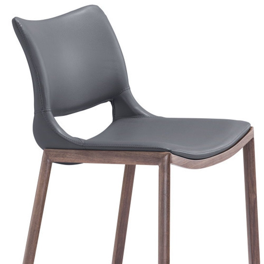 Set of Two 29" Dark Gray and Walnut Faux Leather and Steel Low Back Counter Height Bar Chairs