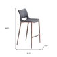 Set of Two 29" Dark Gray and Walnut Faux Leather and Steel Low Back Counter Height Bar Chairs