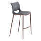 Set of Two 29" Dark Gray and Walnut Faux Leather and Steel Low Back Counter Height Bar Chairs