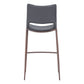 Set of Two 29" Dark Gray and Walnut Faux Leather and Steel Low Back Counter Height Bar Chairs