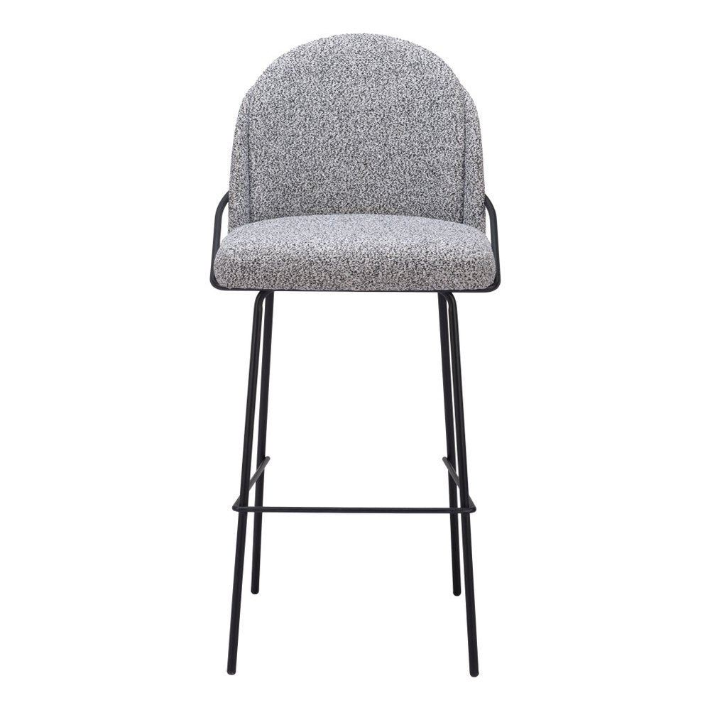 Set of Two 30" Light Gray And Black Shearling And Steel Bar Height Bar Chairs