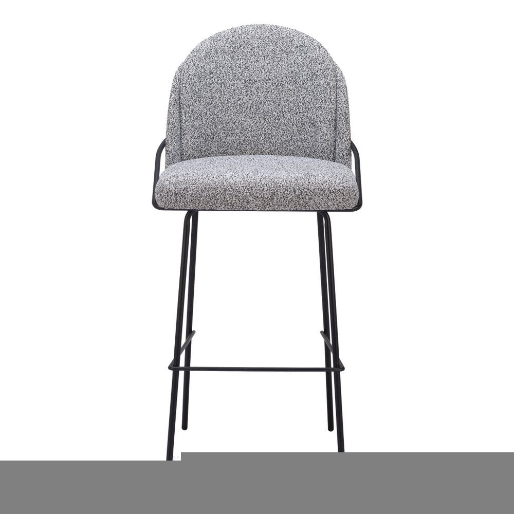 Set of Two 30" Light Gray And Black Shearling And Steel Bar Height Bar Chairs