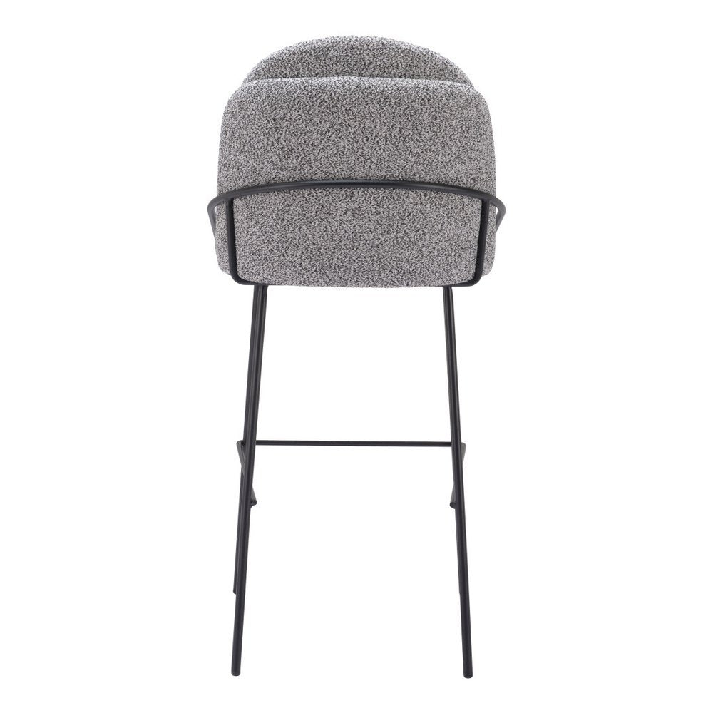 Set of Two 30" Light Gray And Black Shearling And Steel Bar Height Bar Chairs