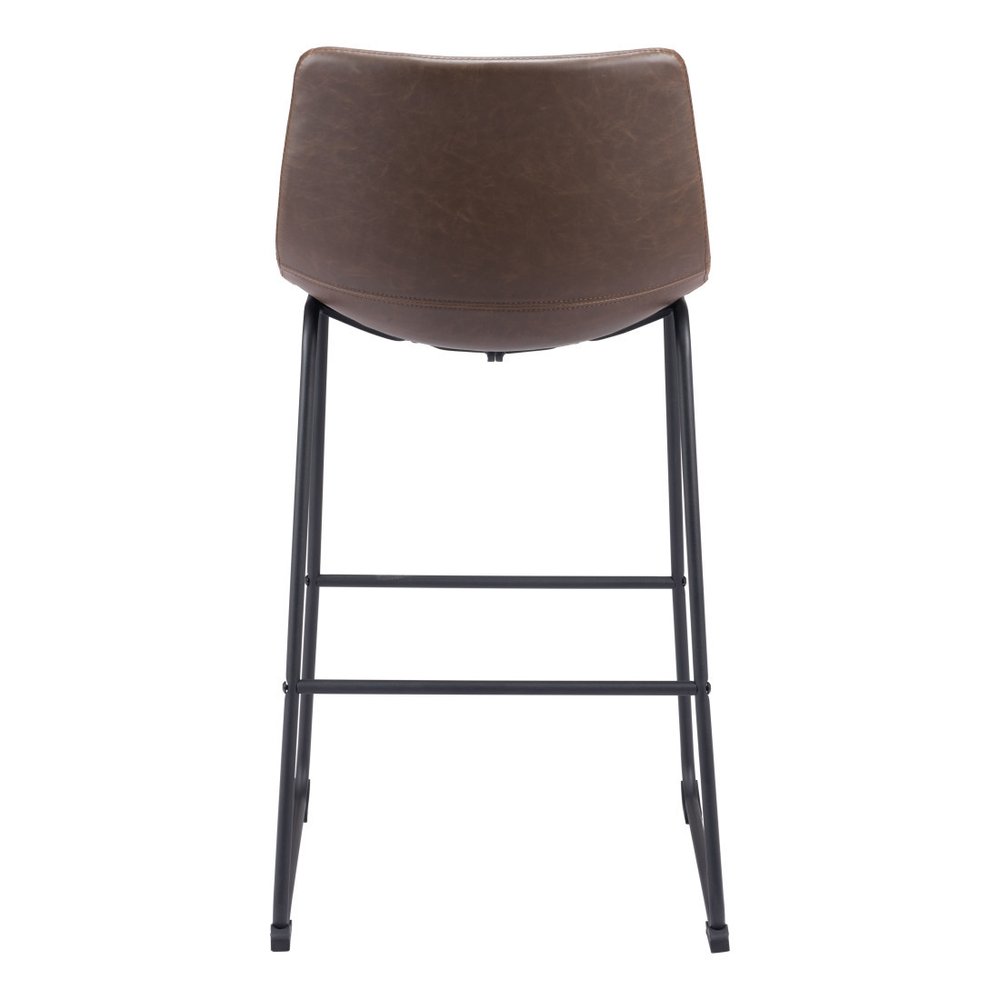 Set of Two 29" Espresso and Black Faux Leather and Steel Counter Height Bar Chairs