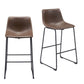 Set of Two 29" Espresso and Black Faux Leather and Steel Counter Height Bar Chairs