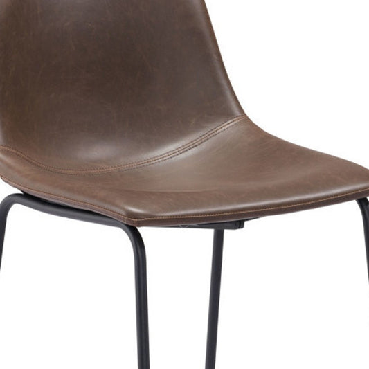Set of Two 29" Espresso And Black Faux Leather And Steel Counter Height Bar Chairs