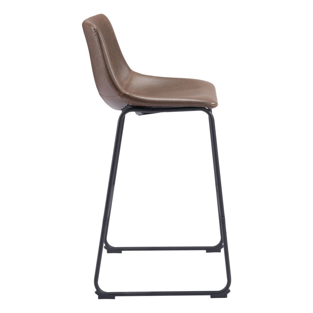 Set of Two 29" Espresso and Black Faux Leather and Steel Counter Height Bar Chairs