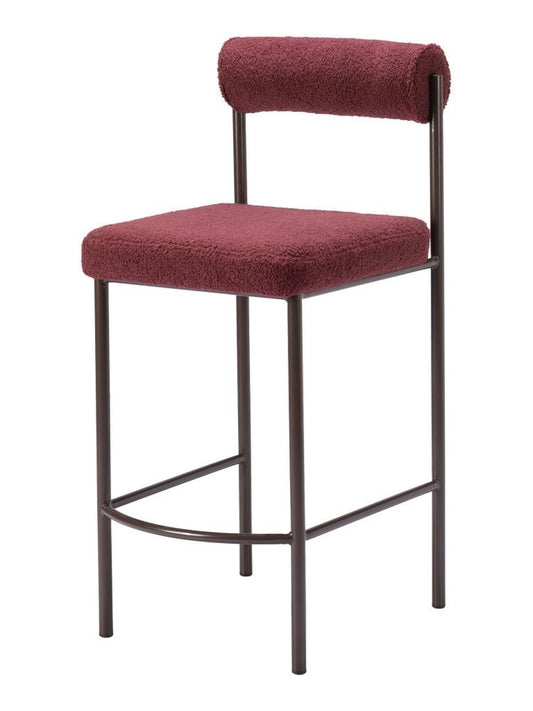 Set of Two 26" Red and Bronze Shearling and Steel Low Back Counter Height Bar Chairs
