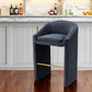 30" Gray And Gold Velvet And Steel Low Back Bar Height Bar Chair