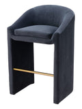 30" Gray And Gold Velvet And Steel Low Back Bar Height Bar Chair