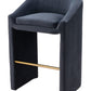 30" Gray And Gold Velvet And Steel Low Back Bar Height Bar Chair