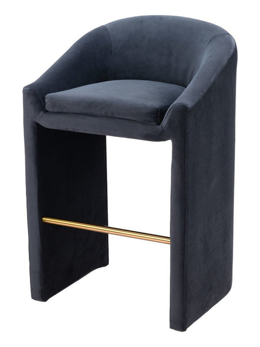 30" Gray And Gold Velvet And Fabric And Steel Low Back Bar Height Bar Chair