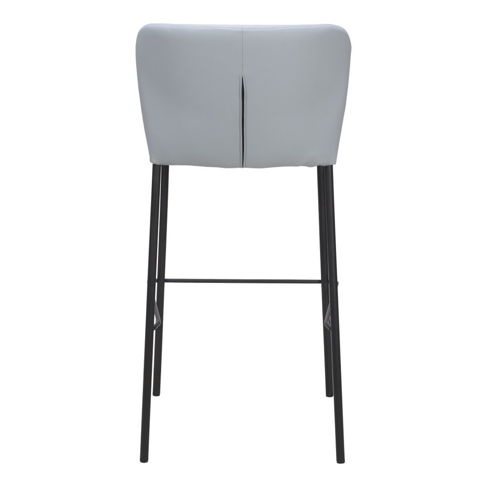 Set of Two 29" Gray And Black Faux Leather And Steel Bar Height Bar Chairs