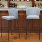 Set of Two 29" Gray And Black Faux Leather And Steel Bar Height Bar Chairs