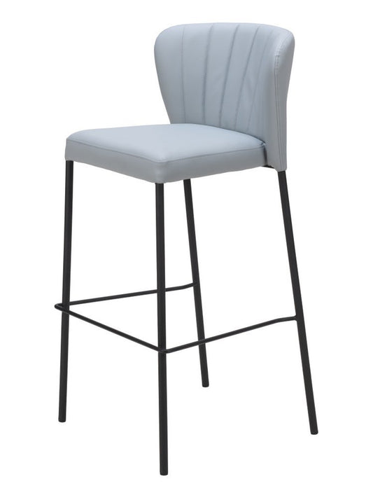 Set of Two 29" Gray And Black Faux Leather And Fabric And Steel Bar Height Bar Chairs