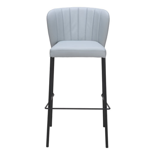 Set of Two 29" Gray And Black Faux Leather And Fabric And Steel Bar Height Bar Chairs