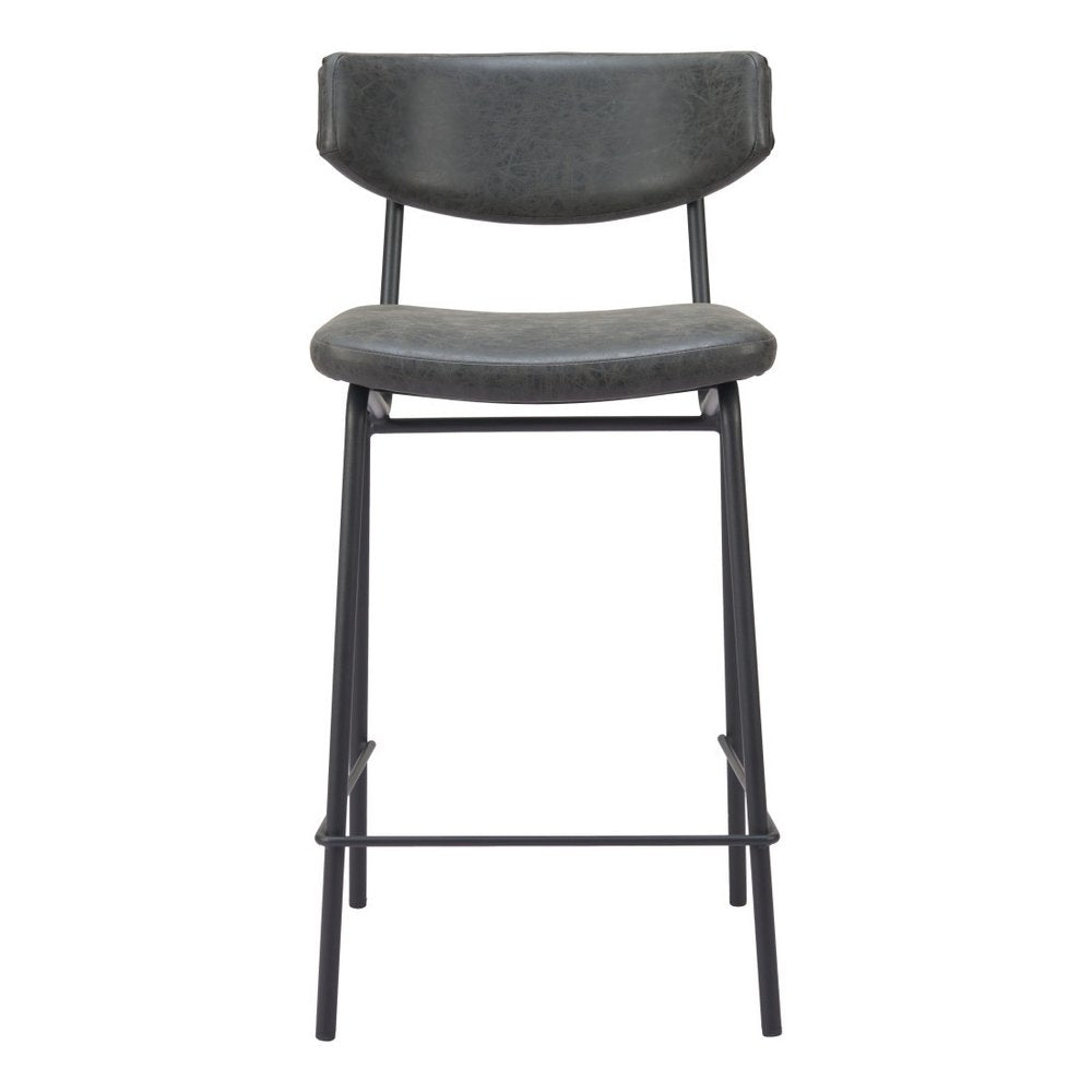 Set of Two 30" Black Faux Leather and Steel Low Back Bar Height Bar Chairs