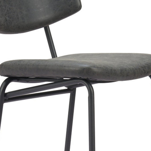 Set of Two 30" Black Faux Leather and Steel Low Back Bar Height Bar Chairs