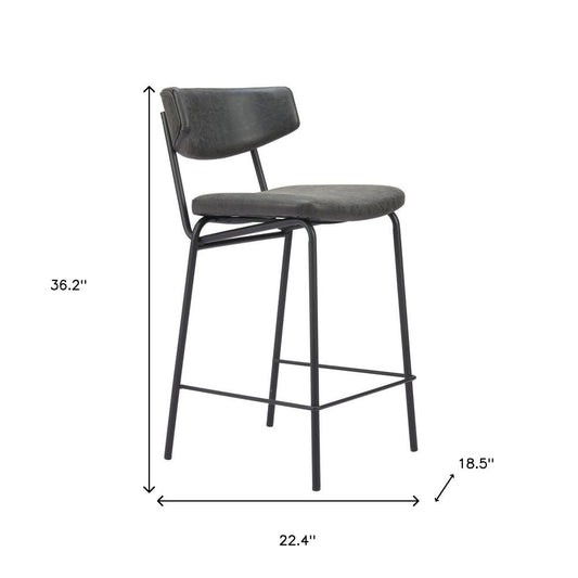 Set of Two 30" Black Faux Leather and Steel Low Back Bar Height Bar Chairs