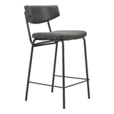 Set of Two 30" Black Faux Leather and Steel Low Back Bar Height Bar Chairs