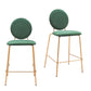 Set of Two 26" Green and Gold Velvet and Steel Counter Height Bar Chairs