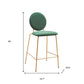 Set of Two 26" Green and Gold Velvet and Steel Counter Height Bar Chairs