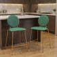 Set of Two 26" Green and Gold Velvet and Steel Counter Height Bar Chairs
