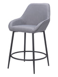 Set of Two 25" Gray And Black Fabric And Steel Counter Height Bar Chairs