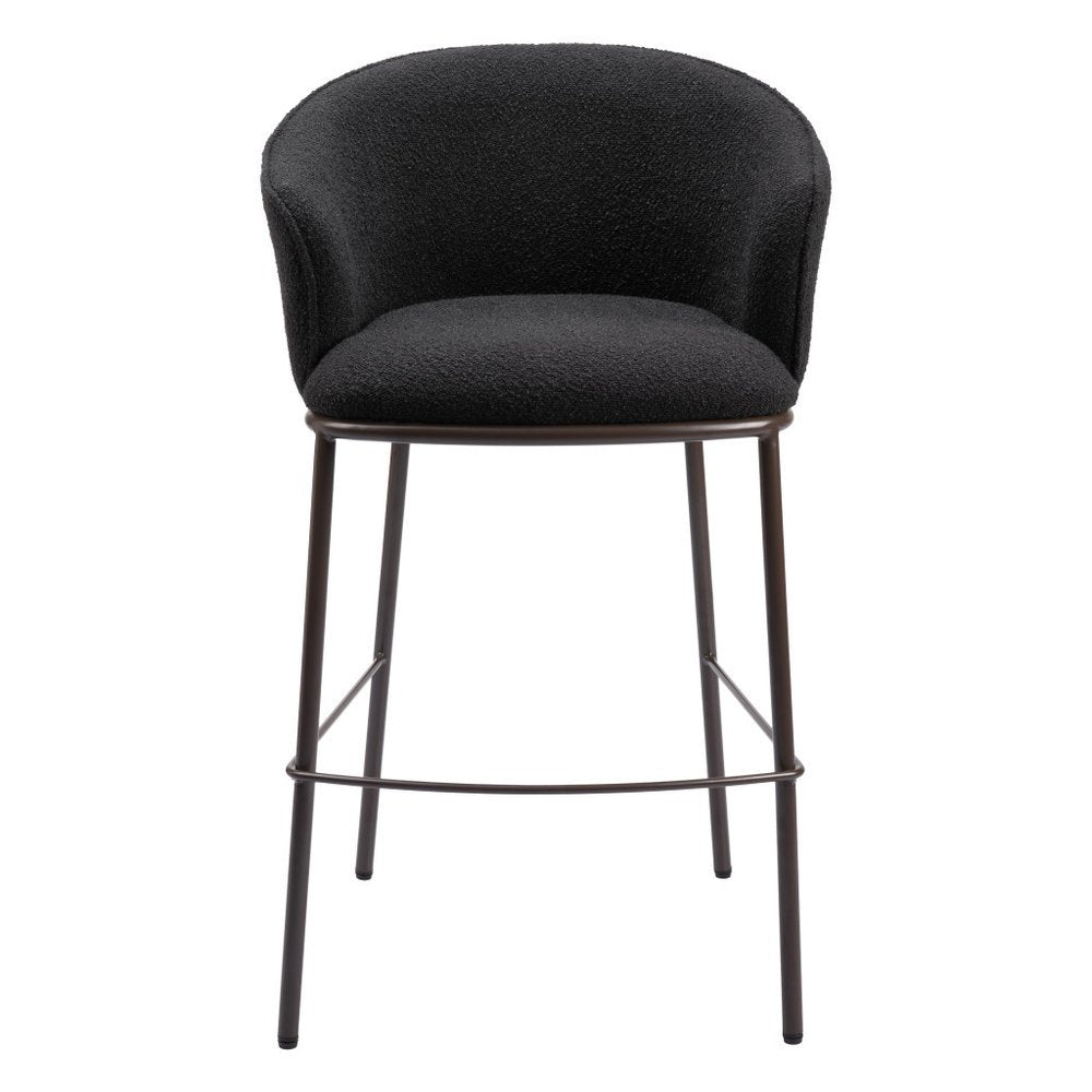 30" Black And Bronze Shearling And Steel Bar Height Bar Chair