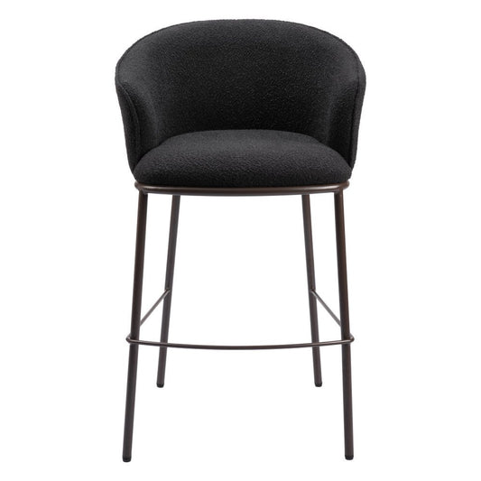 30" Black And Bronze Shearling And Steel Bar Height Bar Chair