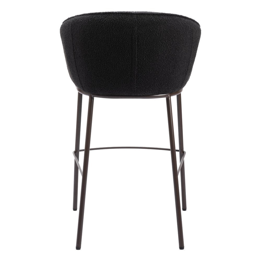 30" Black And Bronze Shearling And Steel Bar Height Bar Chair