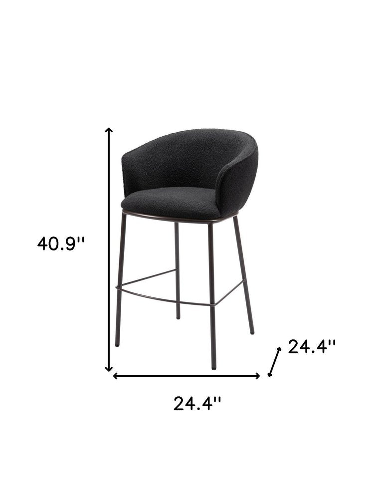 30" Black And Bronze Shearling And Steel Bar Height Bar Chair