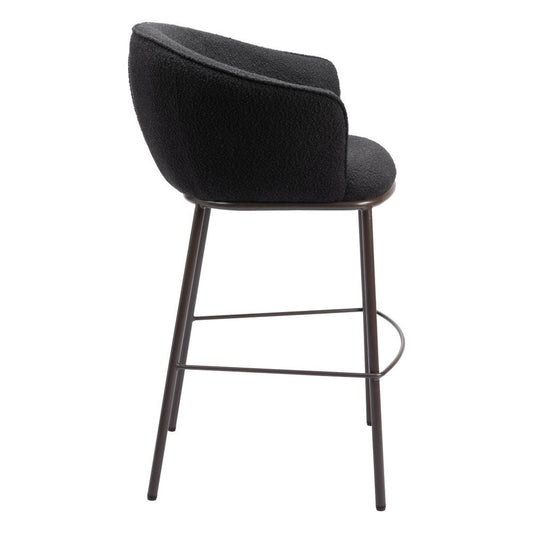 30" Black And Bronze Shearling And Fabric And Steel Bar Height Bar Chair