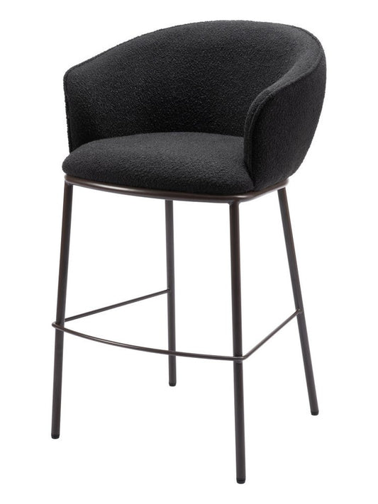 30" Black And Bronze Shearling And Fabric And Steel Bar Height Bar Chair
