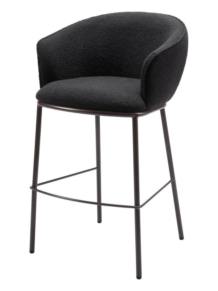 30" Black And Bronze Shearling And Steel Bar Height Bar Chair