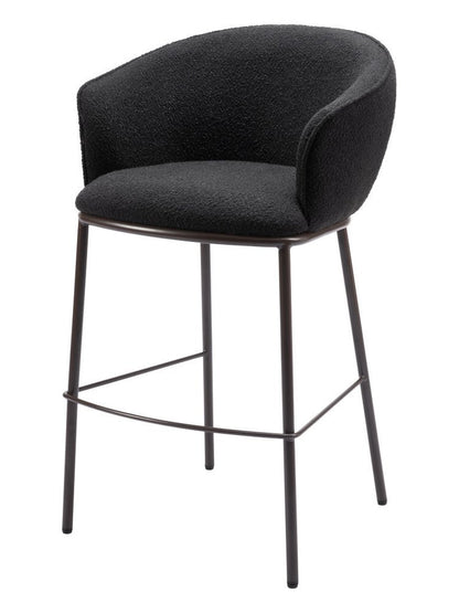 30" Black And Bronze Shearling And Steel Bar Height Bar Chair