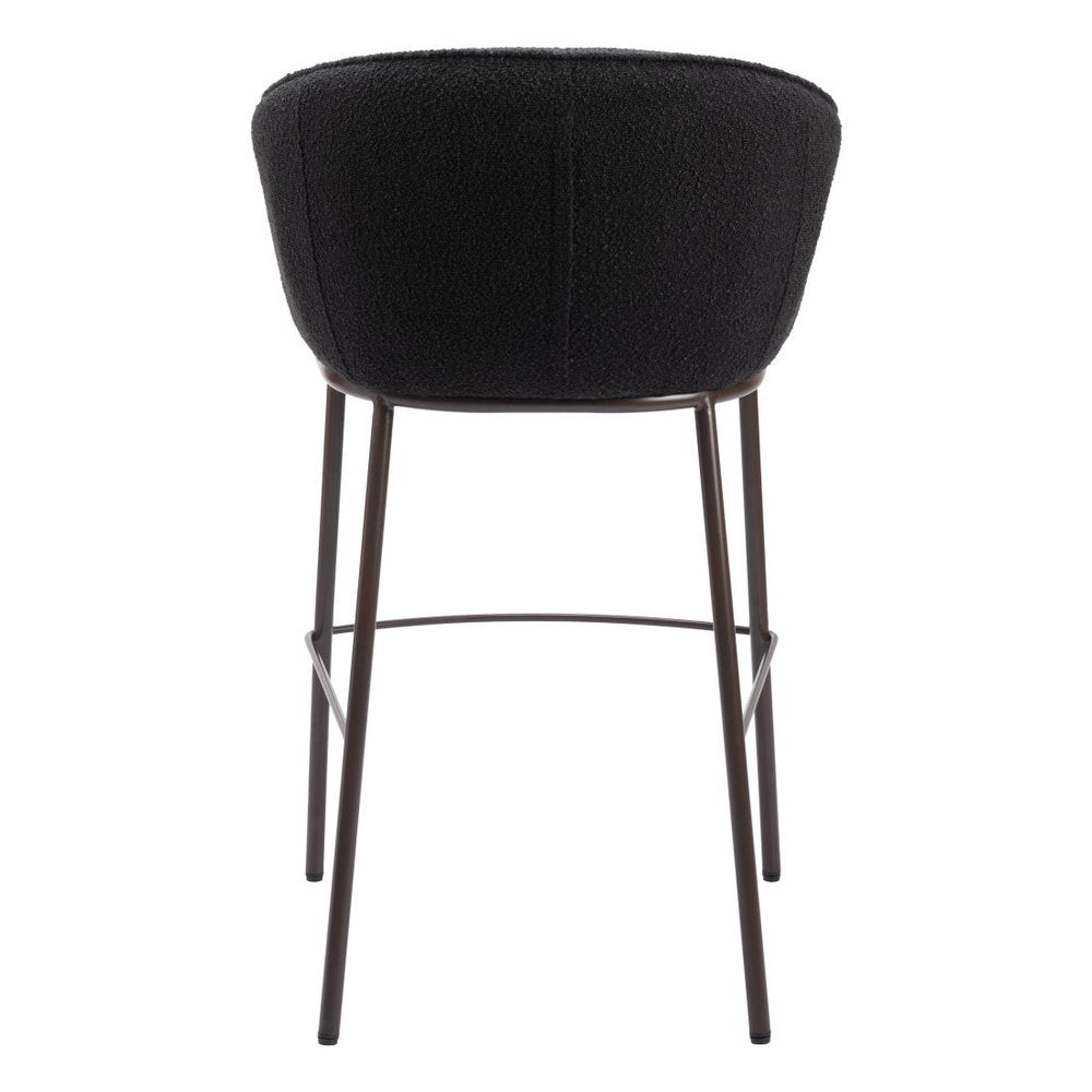30" Black And Bronze Shearling And Steel Bar Height Bar Chair