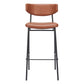 Set of Two 26" Brown And Black Faux Leather And Steel Counter Height Bar Chairs