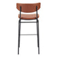 Set of Two 26" Brown And Black Faux Leather And Steel Counter Height Bar Chairs