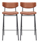 Set of Two 26" Brown And Black Faux Leather And Steel Counter Height Bar Chairs