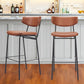Set of Two 26" Brown And Black Faux Leather And Steel Counter Height Bar Chairs