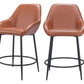 Set of Two 25" Brown And Black Faux Leather And Steel Counter Height Bar Chairs