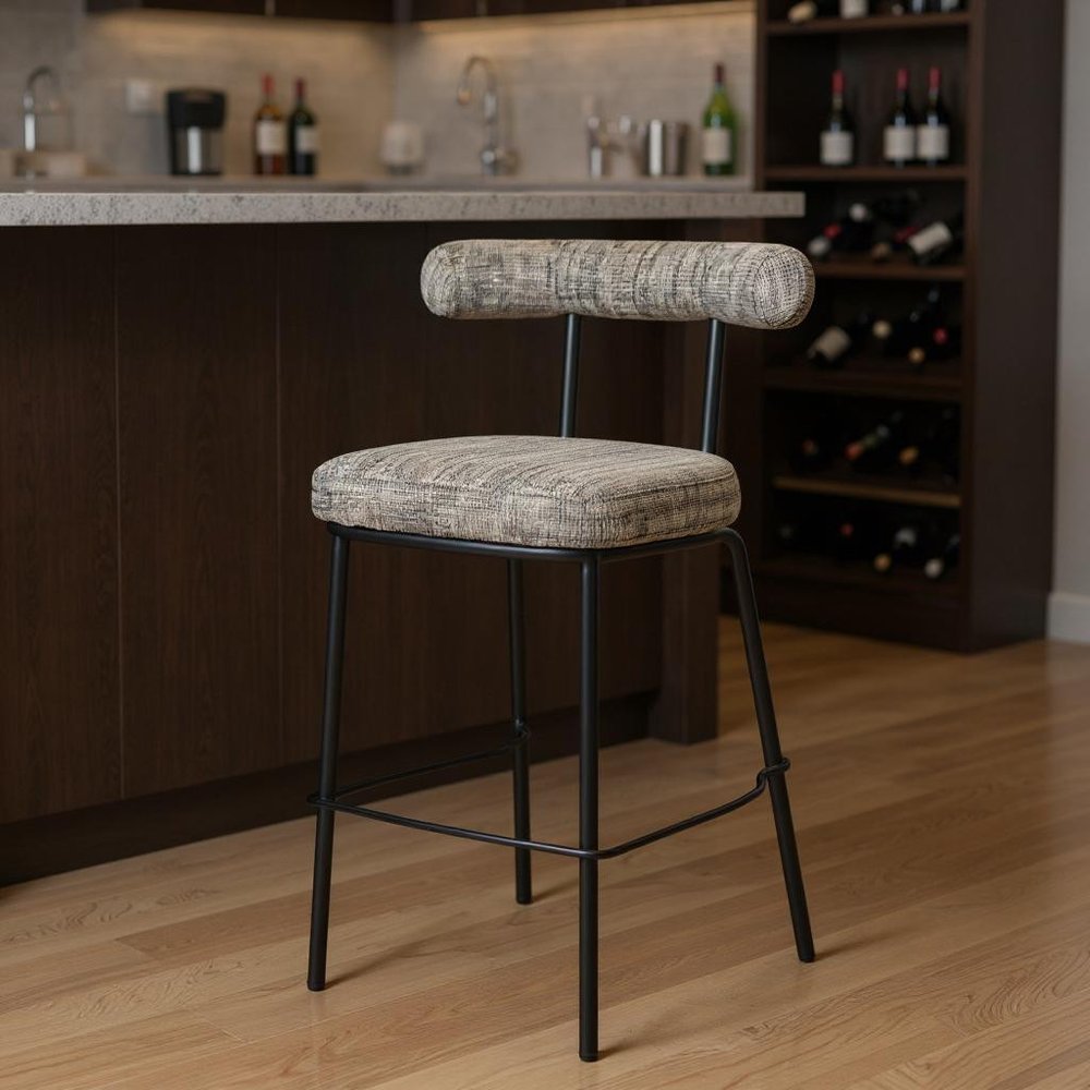 30" Green and Black Chenille and Steel Low Back Bar Height Bar Chair