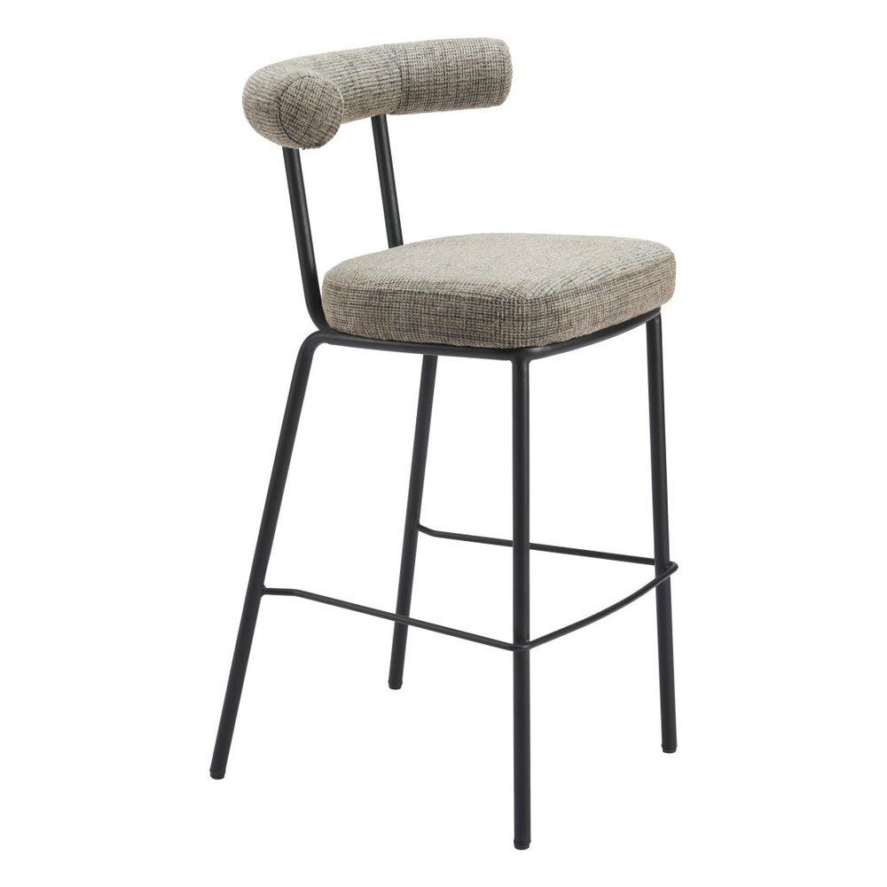 30" Green and Black Chenille and Steel Low Back Bar Height Bar Chair